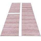 HomebyHome Bettumrandung Schlafzimmer 3 teilig Kurzflor Teppich Rosa - Waschbarer Teppich Extra Flauschig Bettvorleger Schlafzimmer Bettset:2 x 80x150 cm + 1 x 80x300 cm