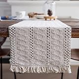 Weldomcor Beige Makramee Tischläufer Boho Baumwollflachs Tischläufer mit Quasten, Rechteckige Häkelspitze Mesh Tischdecke für Küche Vintage Bauernhaus böhmische Hochzeit Tabletop Dekor, 30x180cm