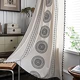 Michorinee Blickdicht Vorhänge Boho Gardinen Mandala Geometrisch Weiß und Schwarz Vorhang mit Ösen Polyester Baumwolle Gardinen mit Quaste für Schlafzimmer 1er Set 150 × 240cm (B × H)