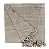 Class Home Collection Tagesdecke 220x240 cm | Bettüberwurf mit Fransen | Waffelpique | 100% Baumwolle | Oeko-Tex® | Cappuccino
