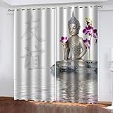 Hundnsney Blickdichte Gardinen Wohnzimmer 2Er Set, Ösenvorhang Für Schlafzimmer Kinderzimmer Küchengardinen Modern 3D Buddha-Statue-Druck Muster Thermo Vorhänge Verdunkelung 230X234cm (HxB)