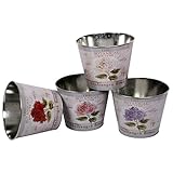 Nature by Kolibri Blumentopf Set Pflanzentopf Zink Hortensie Übertopf 4 Stück 21cm