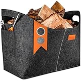 Kaminholzkorb Groß - Aus Recyceltem Filz - Mit Seitentasche - Robust und Vielseitig Verwendbar - Dunkelgrau