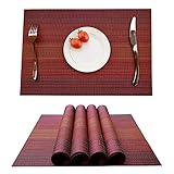 KOKAKO Platzsets (4er Set), Rutschfest Abwaschbar Tischsets,PVC Abgrifffeste Hitzebeständig Platzdeckchen,Schmutzabweisend und Waschbare,Platz-Matten für küche Speisetisch(Rot)