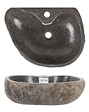 Naturstein Waschbecken grau oval 50 cm von WOHNFREUDEN - Steinwaschbecken mit Hahnloch Steinwaschbecken Badezimmer-Aufsatzwaschbecken