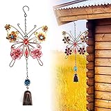 Groß Windspiel Schmetterling Metall Windspiel Garten Windspiele Für Draußen Hängend Gartendekoration Wind Chimes mit Glocken Vintage Klangspiel Für Draußen Hängend,Fenster,Garten,Balkon 41x18cm