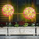 Sempoda 2 Stück WeihnachtsMistelzweigKissingBallLicht, 25,4 cm USBKunstpflanzenKugelLicht, künstliche Rose, beleuchtete Kugel, Ornament mit Haken zum Aufhängen, für drinnen und draußen, Party,