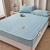 Premium Breathable Mattress Protector Double,Pure Color Summer Cool Bed Sheet and Pillowcases, Latex Mat All-Inclusive Mattress Protector Cover for Bedroom Apartment Sky Blue 150 * 200cm 3PCS