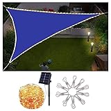 AdeptT Dreieckiges Sonnensegel, 4 x 4 x 4 m, wasserdicht, UV-Schutz, Markise, Vordach für Außenbereich, Garten, Terrasse, Party, Hinterhof, mit LED-Licht, Polyester, Blau
