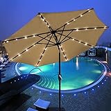 TONPOP Sonnenschirme, Solarlicht-Regenschirm, Marktterrasse, LED-Regenschirme im Freien, selbstladender LED-Gartenschirm, 3 m (Farbe: Kaffeefarbe)