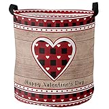 Wäschekörbe Love'S Day Sweet Love Buffalo Plaid Rustikal Aus Holz Aufbewahrungskorb Robust Spielzeugkorb Freistehende Waschekorbsammler Für Bad Spielzeug Waschküche,40X50Cm