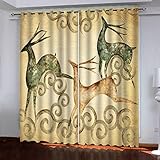 WIRMEC Lichtundurchlässige Vorhang 3D Vintager Abstrakter Elch Muster Blickdicht Ösenvorhang Verdunklungsvorhänge Schlafzimmer Kinderzimmer Wohnzimmerdekoration H 140 X B 120 cm