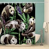 MOXINO Panda Duschvorhang Anti-Schimmel 180x200 cm Polyester Stoff Textil Waschbar Badvorhang 3D Bambus Panda Motiv Design Shower Curtain Wasserdicht Badezimmer Vorhänge mit 12 Haken