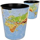 Papierkorb/Behälter - Weltkarte - Welt & Erde - Länder - 10 Liter - wasserdicht - aus Kunststoff - Ø 28 cm - großer Mülleimer/Eimer - Abfalleimer - Aufbew..