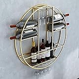 GRFIT Weinflaschenhalter für 12 Flaschen, modernes, rundes, wandmontiertes Weinpräsentationsregal aus schwarzem Metall, Regal mit großer Kapazität, Weinglas-Stielglasregal mit 7 Stielen