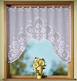 Gardinen, Vorhang, Jacquard Fensterbild in M-Bogenform. mit Stangendurchzug, Farbe Weiß, Höhe 95cm x Breite 120cm, für Fensterbreite 90-110cm