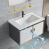 Waschbeckenunterschrank hängend,badezimmer unterschrank waschbecken mit Rechteck Keramikschiffswaschbecken, moderner Badezimmerschrank mit Tür und weiche Schlussschubladen ( Color : Gray+White , Size