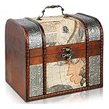 Brynnberg Schatztruhe 21x17x18cm Holztruhe Schatzkiste Koffertruhe Vintage-Look Piraten Schatzsuche Holz massiv braun Kolonialstil Schatulle Bauernkasse Holz Piratentruhe Geldtruhe