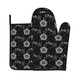 Supernatural Symbols, schwarze Ofenhandschuhe und Topflappen, 2 Stück, hitzebeständig, wasserdicht, zum Kochen, Backen, Grillen