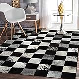 LHNLY-Teppiche Teppich Kuhfell Patchwork, Kunstleder Schwarz Und Weiß Mosaik Rechteckigen Teppich Nordic Licht Mode Wunderschönen Moderne Wohnzimmer Bürobereich Club Dekoration (160 cm x 240 cm)