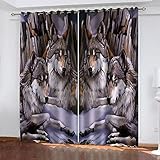 Hundnsney Vorhänge Wohnzimmer Modern Blickdicht 2Er Set 3D Cartoon-Tierwölfe Muster Schlaufenschal Verdunkelungsvorhang Vorhänge Lärmminderung Gardinen Fensterdekoration 260X280cm(HxB)