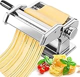 Nudelmaschine Manuell, 7 einstellbare Stärken, Edelstahl Pastamaker mit Walze und Kutter, Handgekurbelte Pastamaschine für Spaghetti, Fettuccini, Lasagne usw.
