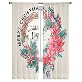 Gardinen Verdunkelungsvorhang 2 Paneele, Frohe Weihnachten Weihnachtsgirlande Blume Rote Rotkehlchen Blickdichte Vorhänge Moderne Ösengardinen Verdunkelungsgardinen Für Kinderzimmer 52'X84'