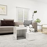 JUNZAI Satztische 3-TLG Couchtisch, Konsolentische Fürs Wohnzimmer, Wohnzimmertisch, Beistelltisch, Living Room Table, Nachttisch, Hochglanz-Weiß Spanplatte