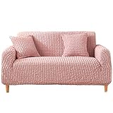 SXGCH Sofabezug Stretch, Sofabezug Elastischer Seersucker-Stoff Universeller Sofaschutz rutschfest Waschbar Für Haustiere-Rosa-4Sitz 235-300CM(92-118in)