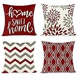 Joyshare Kissenbezug 45 x 45 cm 4er Set mit Home Sweet Home, Dekor Kissenhülle Kissenbezüge mit Verstecktem Reißverschluss, Couchkissen,Sofakissen Weinachten (rot)