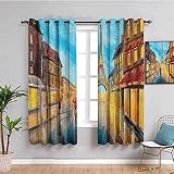 SPADEACES Verdunkelungsvorhang Mit Ösen Gardinen Schlafzimmer Kinderzimmer Mädchen Junge Ösenvorhang Blickdichte Vorhänge 3D Ölgemälde Himmelsgebäude Muster Thermovorhang 2Er Set 150X166Cm (BxH)