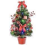 SHareconn 50 cm Künstlicher Tisch-Mini-Weihnachtsbaum mit Warmweißen und Mehrfarbigen Lichtern und Kleinen Roten Ornamenten, Perfekte Weihnachtsdekoration für Tisch und Schreibtisch, Rot