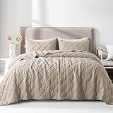 palassio Beige Quilt Queen Size Bettwäsche-Sets mit Kissenbezügen, leichte, weiche Tagesdecke, gesteppte, dünne Decke, Bettbezug für alle Jahreszeiten, Frühling, Sommer, 3-teilig, 228,6 x 228,6 cm