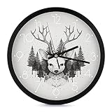 NOLLAM Wanduhr 25 cm Dekorative Gemälde Rehkopf Geweih Batteriebetrieben Quarzwerk Wanduhren Lautlos Ohne Tickgeräusche modernes und minimalistisches Design uhrwerk für wanduhr lautlos