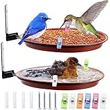 Zeuwets 2 Stück Vogelfutterspender und Vogeltränke, Vogeltränken für Balkon Garten, Vogelbad Vogelfutterhaus Rund, Vogelhaus Vögel Balkongeländer mit Wandhalterung, Anlocken von Wildvögeln (Braun)
