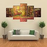 WAGYU 3D Wandaufkleber Kunst Malerei,Moderne Bilder Wohnzimmer mit Rahmen,Kunstdruck auf leinwand,XXL Bilder auf leinwand Gold- und grüner Pfad im Wald,leinwanddrucke 5 stück leinwand Bilder 150x80cm