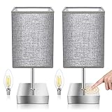 Totofac Nachttischlampe Touch Dimmbar 2er set, E14 Retro Nachttischlampe, 3 Helligkeitsstufen Einstellbar Warmweiss, Modern Nachttische Tischlampe für Schlafzimmer, Wohnzimmer, Babyzimmer (grau)