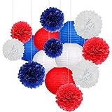 Hrippy Papierblumenkugel Lantern 15pcs Hängende Wabe Runde Papiere Laternen Bunte Pom Pom Für Home Wedding Party Dekoration