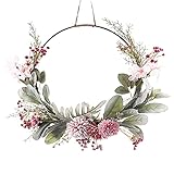 Zomtier Türkranz Kranz Deko, Metallring Eukalyptus Kranz Girlande Frühlingskranz Metall Künstliche Blumenkranz Hochzeit Wanddeko Frühlingsdeko Ostern Landhaus Haustür Deko Anhänger,41CM,Groß