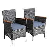 ESTEXO Polyrattan Gartenstuhl 2er Set Akazie Holz Rattan Stuhl Garten Sessel Stuhlset Balkonstühle Terrassenstühle Balkonsessel (Anthrazit-Grau)