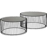 Kare Design Couchtisch Wire Black 2er Set, runder, moderner Glastisch, großer Beistelltisch, Kaffeetisch, Nachttisch, Kupfer (H/B/T) 30,5xØ60cm & 33,5xØ69,5cm