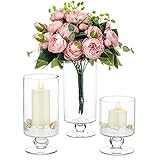 NUPTIO 3 Stück/Set Große Glasvase Glaskerzenhalter, Hurricane Kerzenhalter für Stumpenkerzen Hohe Glasvasen für Mittelstücke, Glasblumenvasen für Zuhause Weihnachtsfeier Hochzeit Tischdekoration