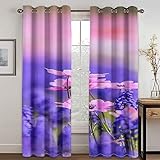 IZREEL Blickdichte Gardinen Wohnzimmer 2Er Set Ösenvorhang Für Schlafzimmer Kinderzimmer Küchengardinen Modern 210X220cm (HxB) 3D Lilablätterrosablumen Muster Thermo Vorhänge Verdunkelung