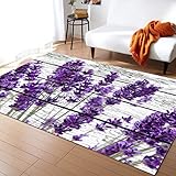 Bereich Teppiche Aquarell Lila Lavendel Blume Vintage Frühlingsblume Holzplanke Teppiche Waschbar Fußmatte Resistente Matten Für Garten Innen Flur 120X160Cm