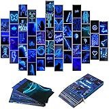 BeYumi 50 Stück Blue Neon Ästhetische Bilder Wandcollage-Kit, Neonblau-Fotosammlungen Wohnheimdekore für Teenager Mädchen und Jungen, Trendige Wanddrucke kleine Poster für Zimmer Schlafzimmer