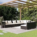 ZEYUAN 8-TLG. Garten-Lounge-Set mit Kissen, Lounge Gartenmöbel Set, Gartenlounge Set, Loungemöbel, Möbelsets, Balkon Möbel, Garten Möbel, Schwarz Poly Rattan