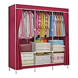 Tragbarer Kleiderschrank aus Segeltuch,Stoffschränke mit Kleiderstange,Stoffbezug,Kleiderschrank,Aufbewahrungsorganisator für Kleidung,Schuhe,Rot-129 x 45 x 167 cm