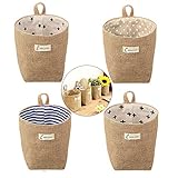 kinearcharms 4 Stück Aufbewahrungskörbe Baumwoll-Leinen Wand Hängend Faltbares Aufbewahrungskörbe mit S Griff und J Haken für Spielzeug, Make-up, Schlüssel, kleine Gegenstände