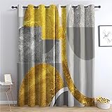 THYUNQ Vorhänge Geometrische Motiv, Vorhang Blickdicht Verdunklungsvorhänge mit Ösen - Gardinen Wohnzimmer Schlafzimmer Fenster, 2er Set Curtains, H 200 x B 140 cm