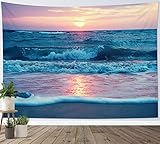 LB Wandteppich Ozean Welle Wandtuch Marineblaues Meer Tropischer Strand Wandbehang Sonnenuntergangslandschaft an der Küste Tapisserie für Wohnzimmer Schlafzimmer Wohnheim Wanddeko,235x180cm